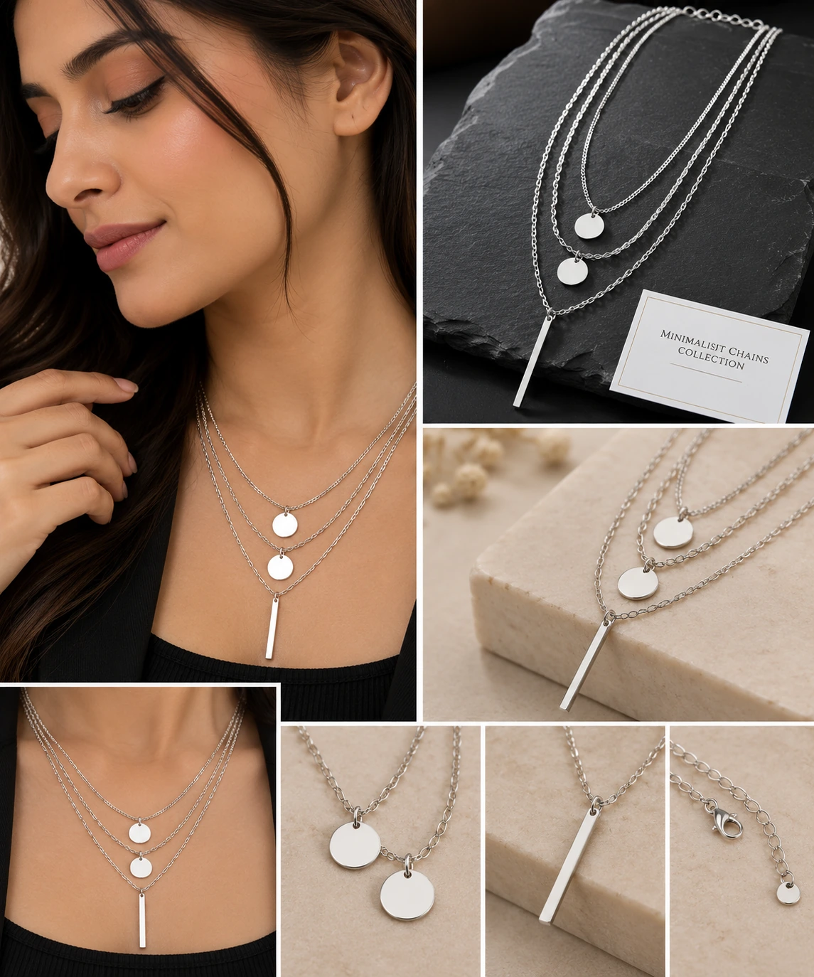 Dual Chain Bar Pendant Necklace