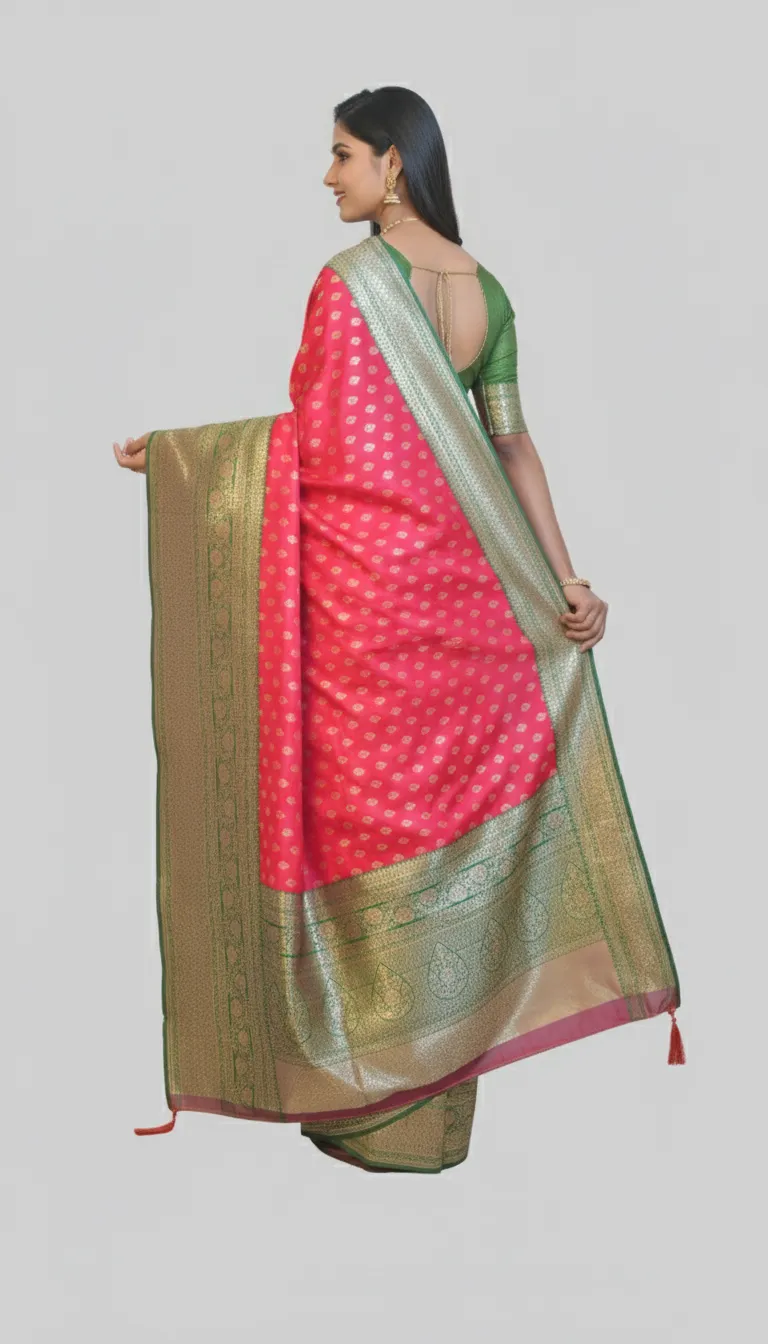 Gulmohar Rose Banarasi Silk Saree