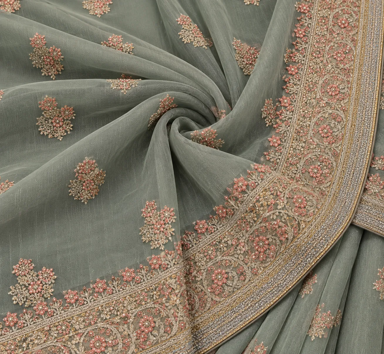 Aarohi Pastel Embroidered Net Saree