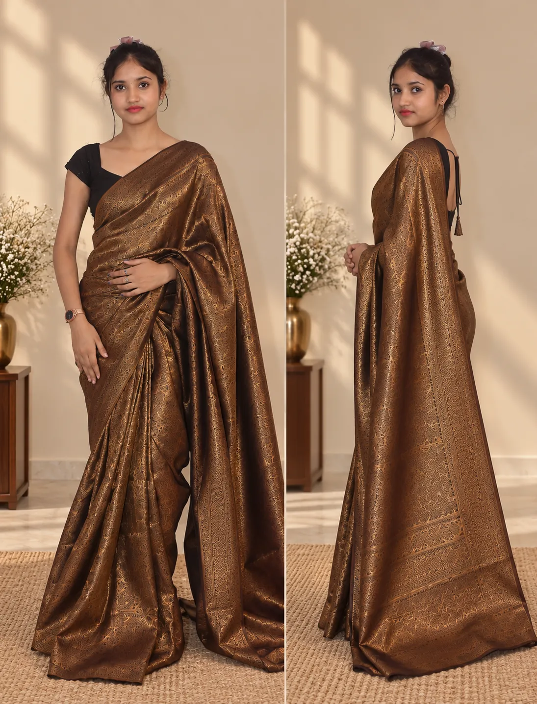 Vaidehi Charcoal Grey Silk Saree