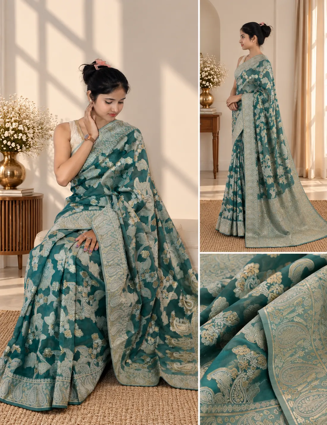 Devika Green-Silver Banarasi Weave