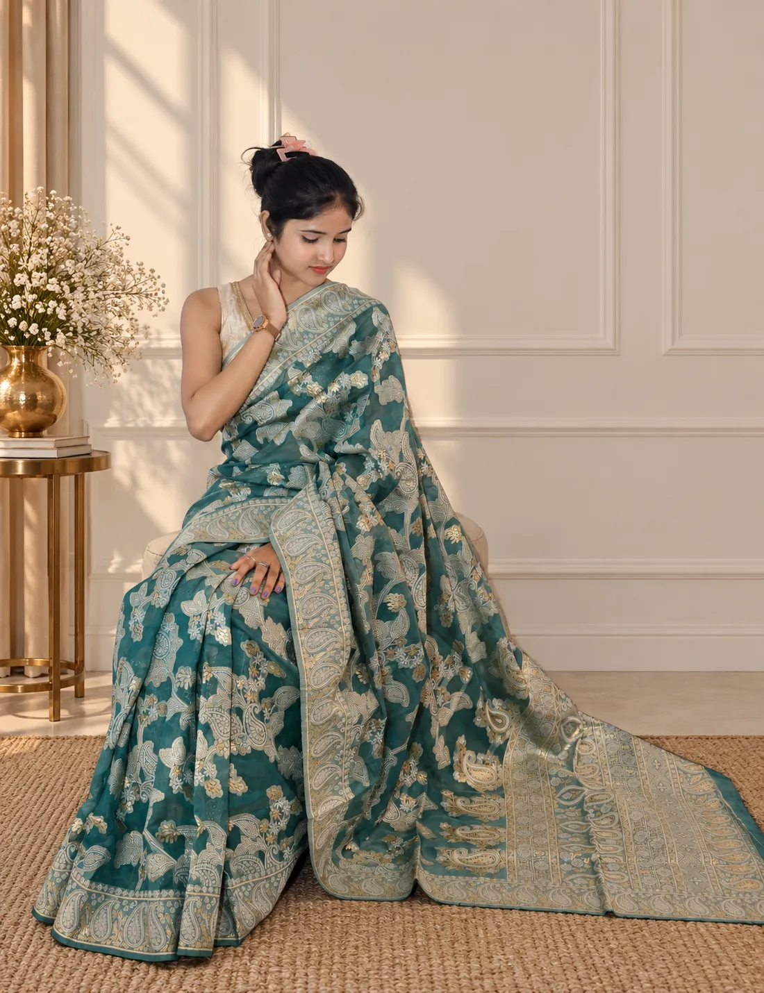 Devika Green-Silver Banarasi Weave