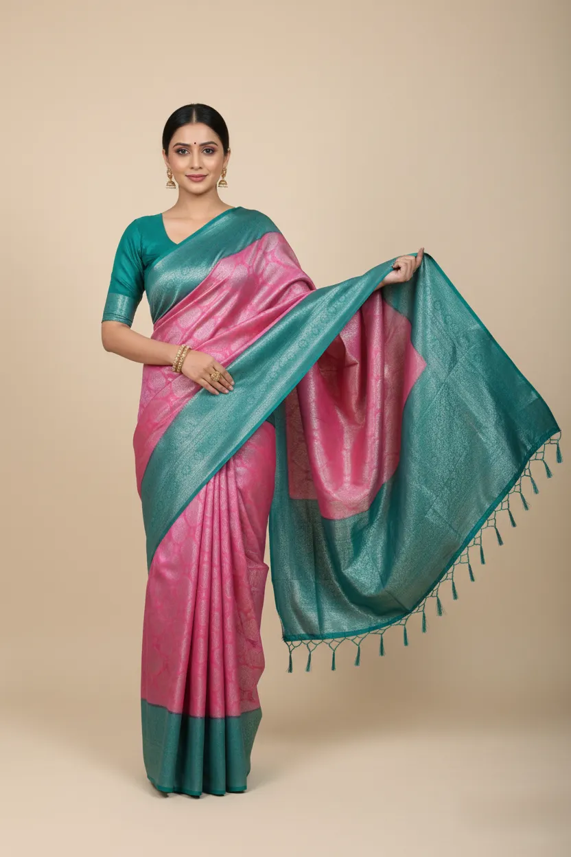 Pratibha Pink Green Banarasi Silk