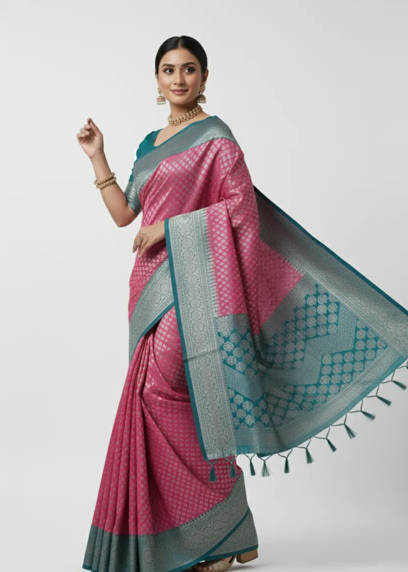Anuradha Blue-Pink Banarasi Charm