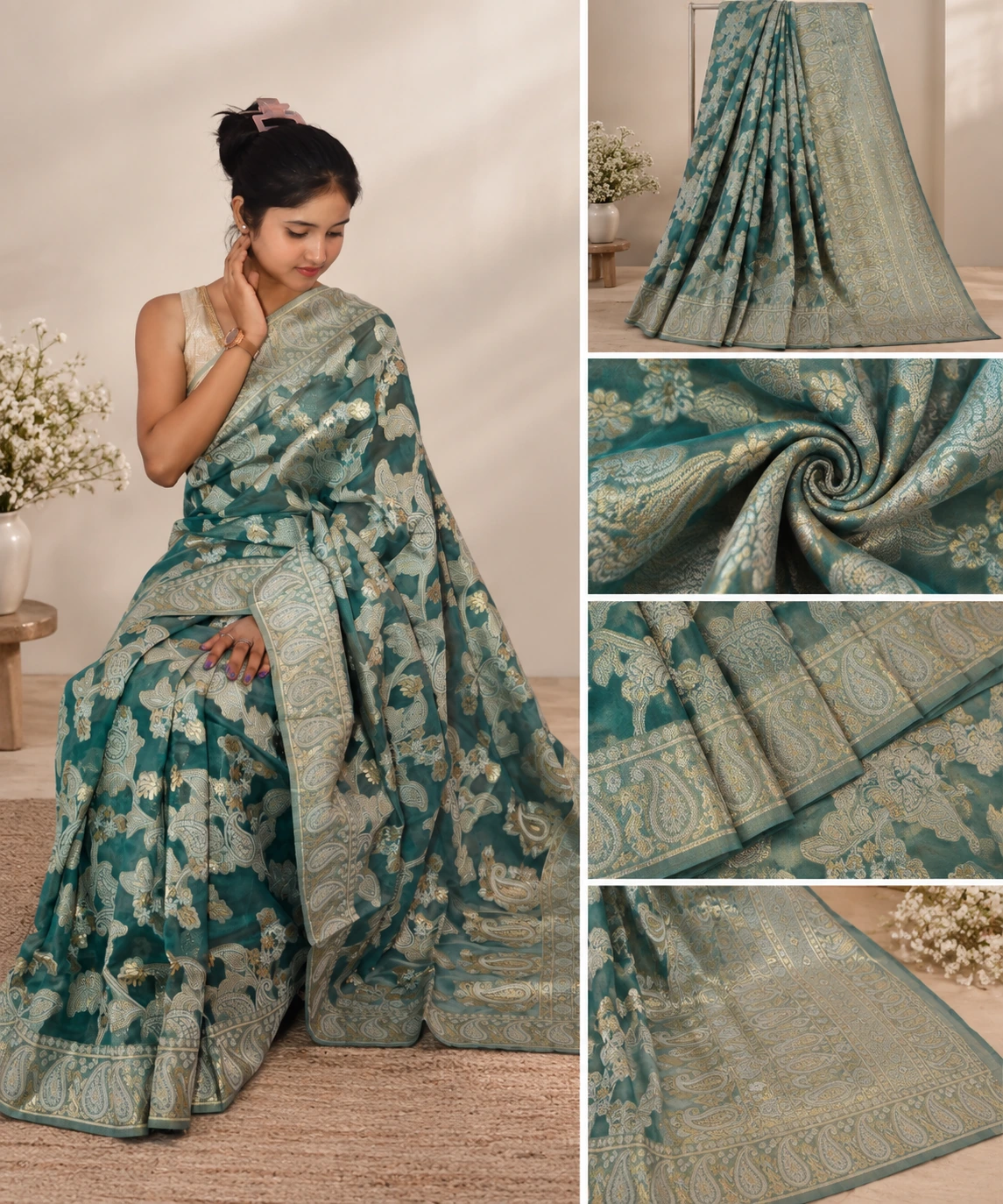 Devika Green-Silver Banarasi Weave