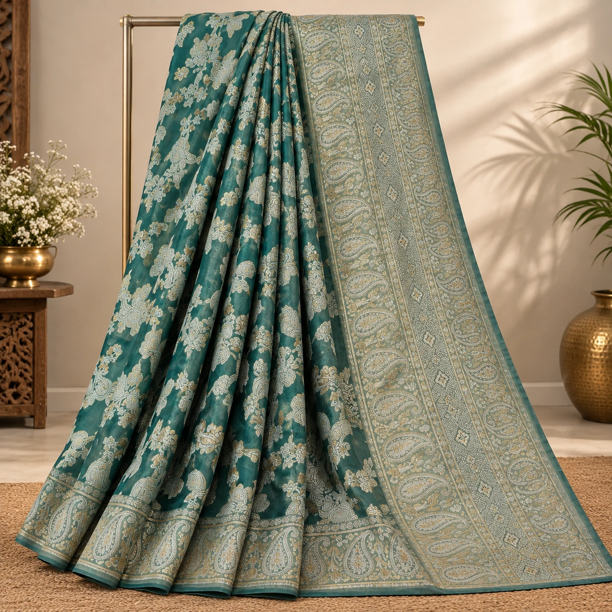 Devika Green-Silver Banarasi Weave