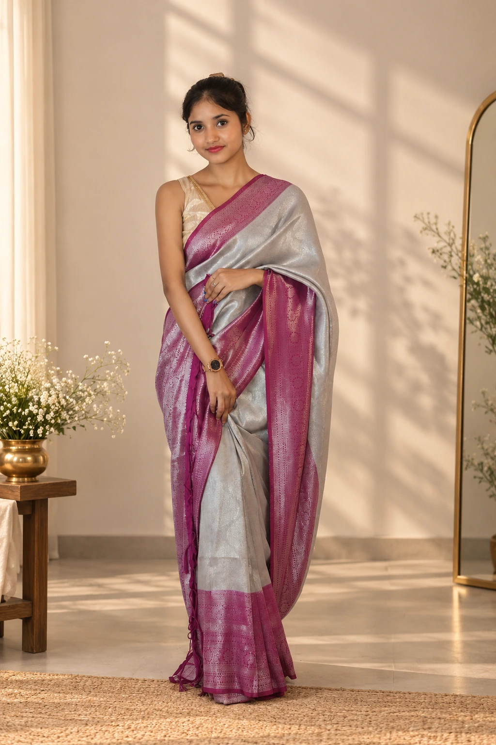 Kesarika Silver Grey Mustard Banarasi